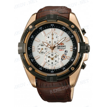 Ремешок для часов Orient TT0Y-E0, 24/20 мм, коричневый, кожа, заостренный тип, пряжка