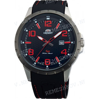 Ремешок для часов Orient UNG3-E0, 22/20 мм, черный с красной прострочкой, заостренный тип, пряжка