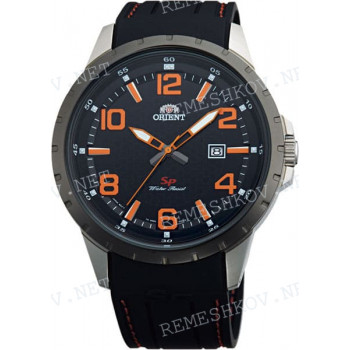 Ремешок для часов Orient UNG3-E0, 22/20 мм, черный с оранжевой прострочкой, заостренный тип, пряжка