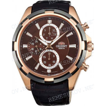 Ремешок для часов Orient UY01-E0, 24/20 мм, коричневый, кожа, заостренный тип, пряжка
