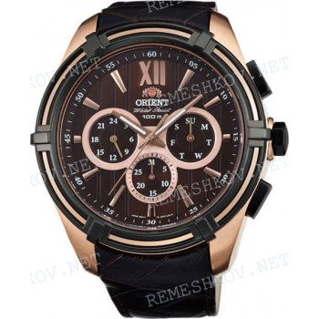 Ремешок для часов Orient UZ01-E0, 24/20 мм, коричневый, кожа, дугой под корпус, розовая пряжка