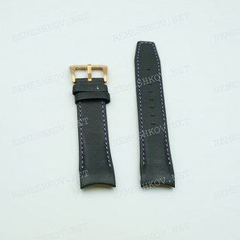 Ремешок для часов Orient DB0C-D1, 22/20 мм, черный с фиолетовой прострочкой, кожа, заостренный тип, пряжка