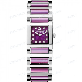 Браслет Swarovski для часов 1088681, 20 мм, серебристый/фиолетовый, сталь, прямой с выступом, 12 мм ширина выступа