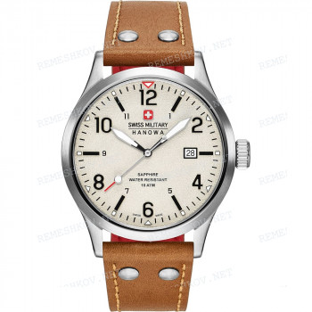 Ремешок для часов Swiss Military Hanowa 06-4280, 22/18 мм, светло-коричневый, кожа, прямой, красная подложка, ЗБ