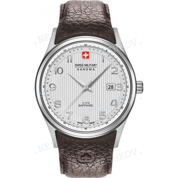 Ремешок для часов Swiss Military Hanowa 06-4286.04.001, 24/20 мм, коричневый, кожа, дугой под корпус, ЗБ