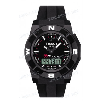 Ремешок для часов Tissot, черный, резиновый, черная клипса, T-TOUCH TREKKING (T001.520)