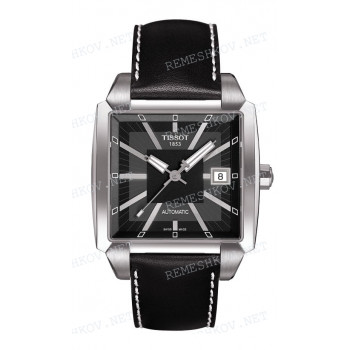 Ремешок для часов Tissot 20/18 мм, черный, теленок, белая прострочка, стальная клипса, QUADRATO (T005.507)