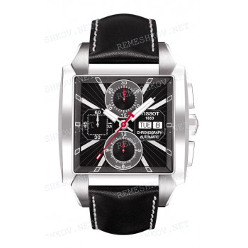 Ремешок для часов Tissot 22/20 мм, черный, теленок, белая прострочка, стальная клипса, QUADRATO (T005.514)