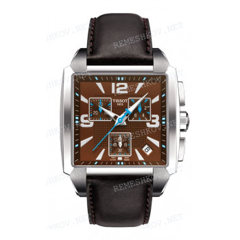 Ремешок для часов Tissot 22/20 мм, коричневый, теленок, стальная клипса, QUADRATO (T005.517)
