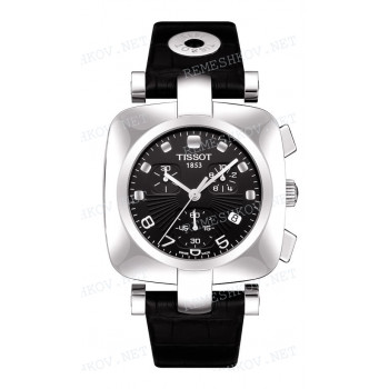 Ремешок для часов Tissot 20/18 мм, черный, XL, теленок с металлическими вставками, прямой с вырезом, 6 мм ширина выреза, без замка, ODACI-T LS (T020.317)