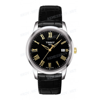 Ремешок для часов Tissot 19/18 мм, черный, XL, имитация крокодила, стальная пряжка, CLASSIC DREAM (T033.410)