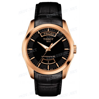 Ремешок для часов Tissot, черный, XL, имитация крокодила, интегрированный, розовая клипса, COUTURIER (T035.407, T035.428)