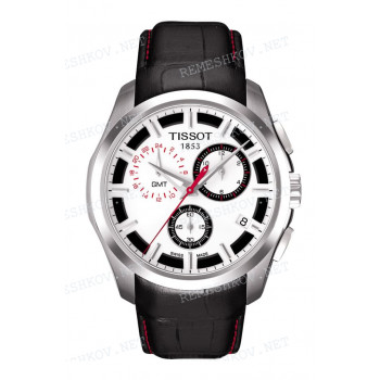 Ремешок для часов Tissot 23/20 мм, черный, XL, имитация крокодила, интегрированный, красная прострочка, без замка, COUTURIER (T035.439)