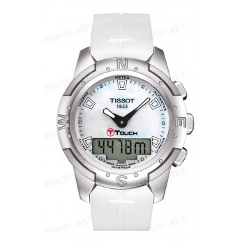 Ремешок для часов Tissot, белый, силикон, интегрированный, титановая клипса, T-TOUCH II (T047.220)
