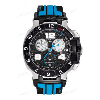 Ремешок для часов Tissot, черный/голубой, силикон, интегрированный, без замка, T-RACE (T048.417, T048.427)