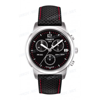 Ремешок для часов Tissot 19/18 мм, черный, теленок, красная прострочка, стальная пряжка, PR100 (T049.417)