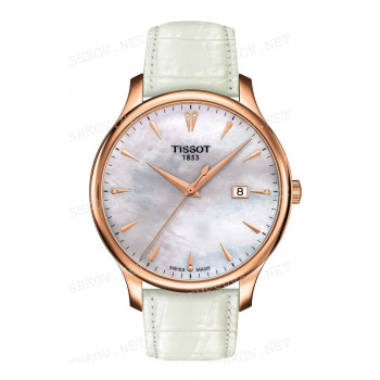 Ремешок для часов Tissot 20/18 мм, белый "перламутр", имитация крокодила, без замка, TRADITION (T063.610)