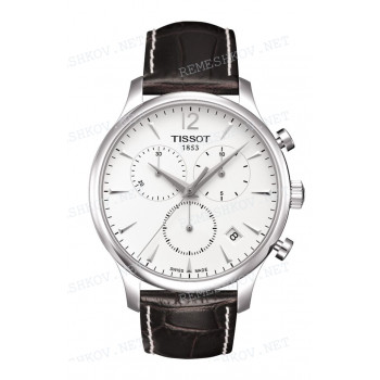 Ремешок для часов Tissot 20/18 мм, коричневый, XL, имитация крокодила, белая прострочка, без замка, TRADITION (T063.617)