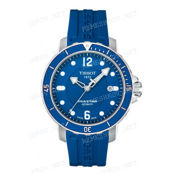 Ремешок для часов Tissot 19/17 мм, синий, резиновый, интегрированный, стальная пряжка, SEASTAR 1000 (T066.407)