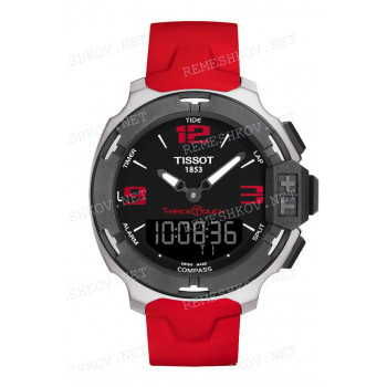 Ремешок для часов Tissot, красный, силикон. интегрированный, черная пряжка, T-RACE (T081.420)