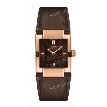 Ремешок для часов Tissot 23/18 мм, коричневый, сатин, с вырезом, розовая пряжка, T2 (T090.310)