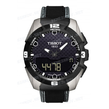 Ремешок для часов Tissot 22/20 мм, черный, теленок, серая прострочка, без замка, T-TOUCH SOLAR (T091.420)
