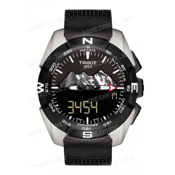 Ремешок для часов Tissot 22/22 мм, черный, текстиль/кожа, интегрированный, титановая пряжка, T-TOUCH SOLAR (T091.420)