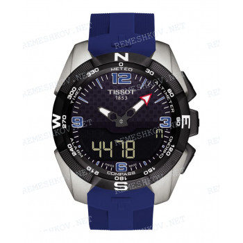 Ремешок для часов Tissot, синий, силикон, интегрированный, титановая клипса, T-TOUCH SOLAR (T091.420)