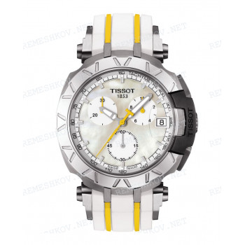 Ремешок для часов Tissot 20/20 мм, белый/желтый, резиновый, интегрированный, без замка, T-RACE (T092.417)