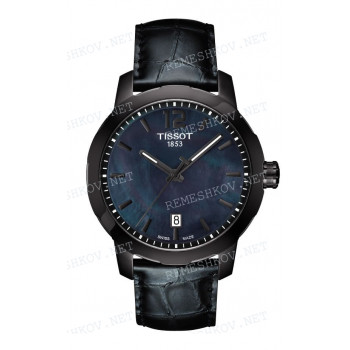 Ремешок для часов Tissot 19/18 мм, черный "антрацит", XL, имитация крокодила, черная пряжка, QUICKSTER (T095.410)