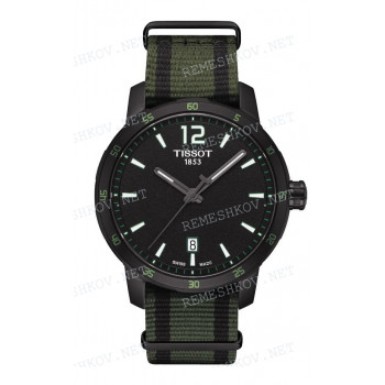 Ремешок для часов Tissot 19/19 мм, зеленый "хаки"/черный, черная пряжка, NATO, QUICKSTER (T095.410)