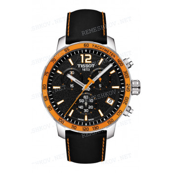 Ремешок для часов Tissot 19/18 мм, черный, теленок, оранжевая прострочка, стальная пряжка, QUICKSTER (T095.417)