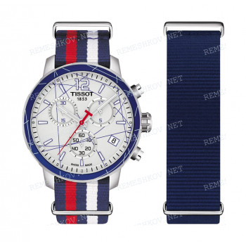 Ремешок для часов Tissot 19/19 мм, синий/белый/красный, текстиль, стальная пряжка, QUICKSTER (T095.417)