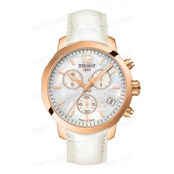 Ремешок для часов Tissot 19/18 мм, белый "перламутр", имитация крокодила, розовая пряжка, QUICKSTER (T095.417)