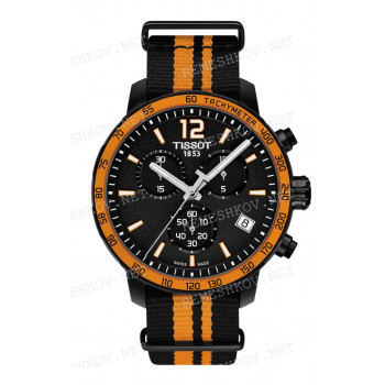 Ремешок для часов Tissot 19/19 мм, черный/оранжевый, ткань, черная пряжка, NATO, QUICKSTER (T095.417)