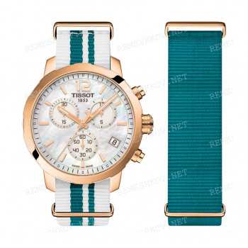 Ремешок для часов Tissot 19/19 мм, белый/голубой, синтетика, розовая пряжка, NATO, QUICKSTER (T095.417)