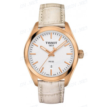 Ремешок для часов Tissot 16/14 мм, кремовый, имитация крокодила, розовая пряжка, PR100 (T101.207, T101.210)