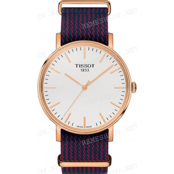 Ремешок для часов Tissot 19/19 мм, темно-синий/красные полосы, текстиль, розовая пряжка, EVERYTIME (T109.410)