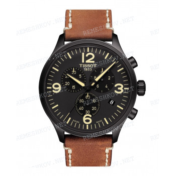 Ремешок для часов Tissot 22/22 мм, коричневый, теленок, белая прострочка, черная пряжка, CHRONO XL (T116.617)