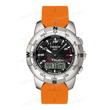 Ремешок для часов Tissot 20/20 мм, оранжевый, резиновый, полированная титановая клипса, T-TOUCH (Z253) (T337.878)
