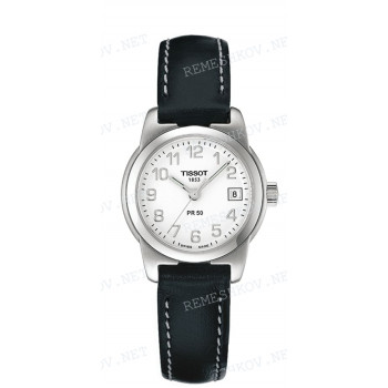 Ремешок для часов Tissot 12/10 мм, черный, теленок, гладкий, стальная пряжка, PR50 2000 (T341.221, T342.221)