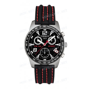 Ремешок для часов Tissot 19/18 мм, черный, XL, теленок, красная прострочка, стальная пряжка, PR 50 SPORT (T341.528)