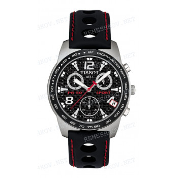Ремешок для часов Tissot 19/18 мм, черный, теленок, с отверстиями, красная прострочка, стальная пряжка, PR 50 2000 (T341.728)