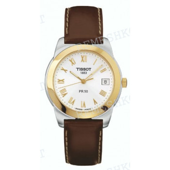 Ремешок для часов Tissot 18/16 мм, коричневый, теленок, бежевая прострочка, желтая пряжка, PR50 2000 (T613.411, T342.411, T342.421)
