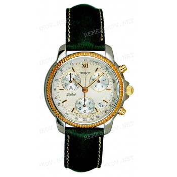 Ремешок для часов Tissot 18/16 мм, зеленый, имитация страуса, белая прострочка, стальная клипса, BALLADE (T462.458)