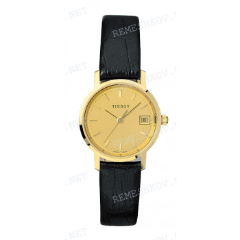 Ремешок для часов Tissot 12/10 мм, черный, имитация крокодила, желтая пряжка, GOLDRUN, GOLD (T712.114, T712.432, T713.116)