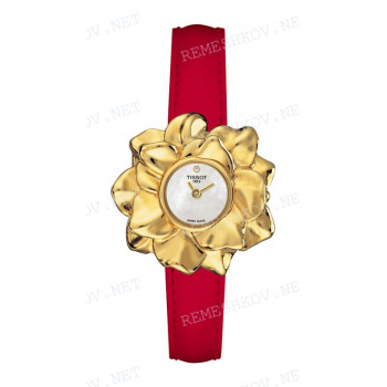 Ремешок для часов Tissot 11/10 мм, красный, теленок, лаковый, желтая пряжка, WATER LILY (T713.145, T713.347)