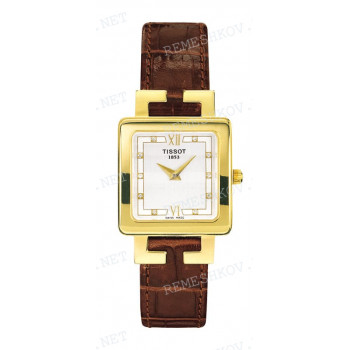 Ремешок для часов Tissot 13/12 мм, коричневый, имитация крокодила, желтая пряжка, ORINDA (T713.309, T713.320, T712.309)