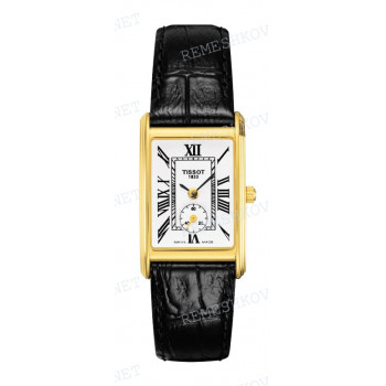 Ремешок для часов Tissot 15/12 мм, черный, XL, имитация крокодила, желтая пряжка, NEW HELVETIA (T713.310, T713.308, T712.308)