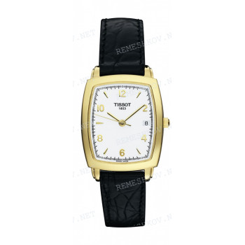 Ремешок для часов Tissot 13/12 мм, черный, имитация крокодила, желтая пряжка, SCULPTURE LINE (T713.322, T713.133)